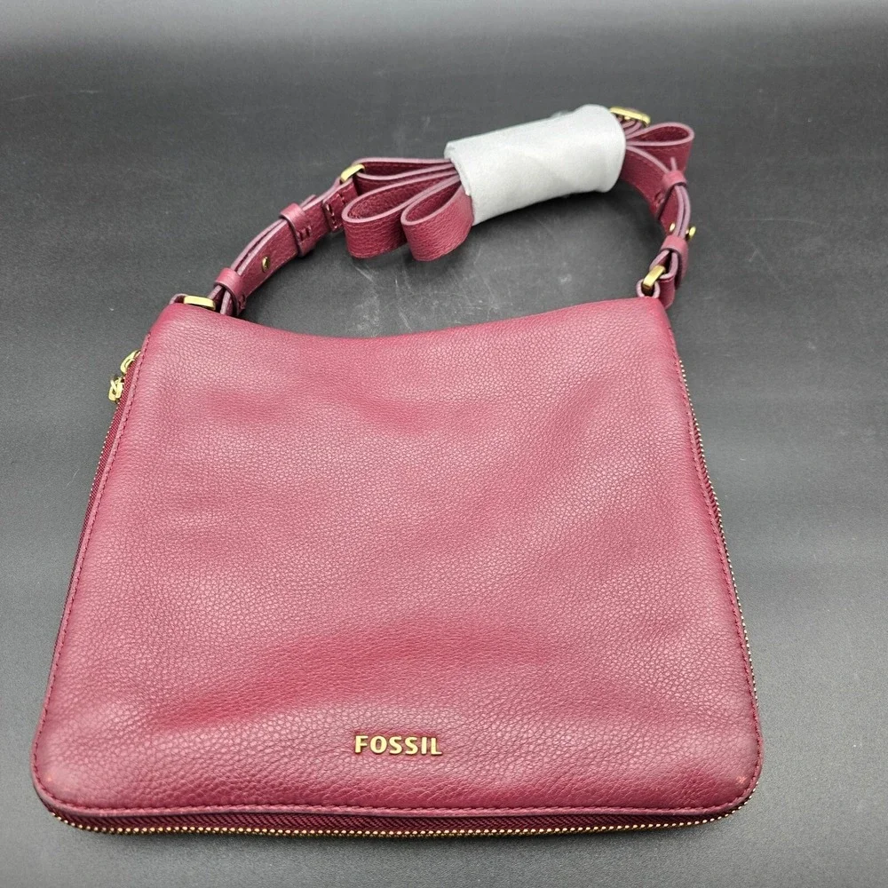 Fossil Preston Crossbody Purse Leather Slim Zip Expandable Shoulder Bag